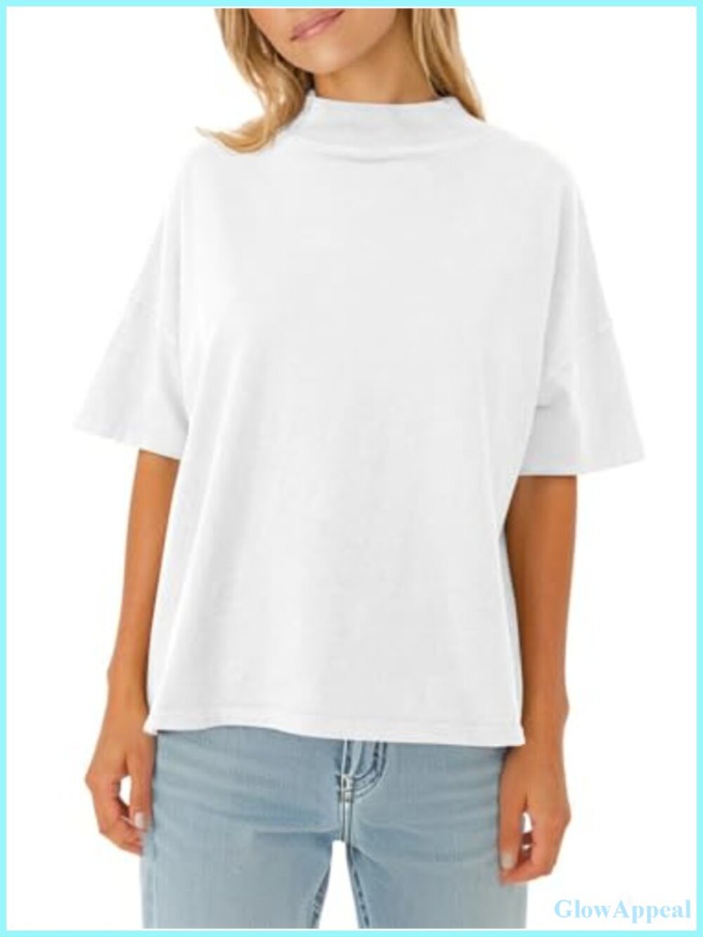 Womens Casual Short Sleeve Mock Neck T Shirt Summer Top